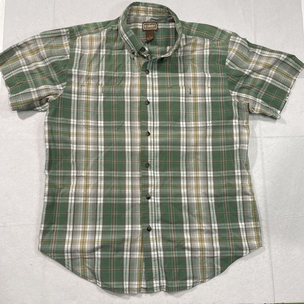 CE Schmidt Shirt Men‎ Large Green Button Down Relaxed Work Western Short Sleeve